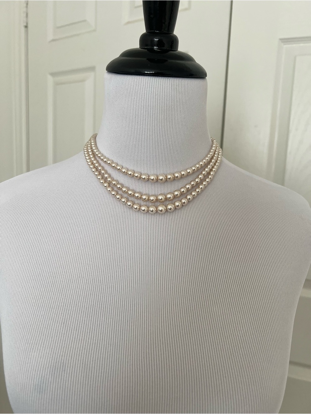 Classic Ivory Pearl Triple Strand Necklace with sterling silver clasp